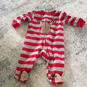 Striped Holiday Red and Gray Kids One Piece